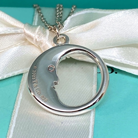 Tiffany & Co. Jewelry - Rare Tiffany & Co Sterling Silver Man In The Moon Necklace 16" w/Pouch LARGE 1"
